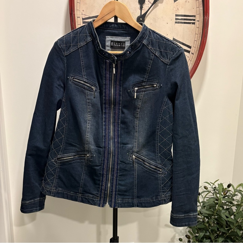 Embellished Denim Jacket with Zipper Details